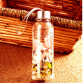 Beautiful Flower Design Glass Water Bottle with Rope Gift Cup Sport Glass Bottle